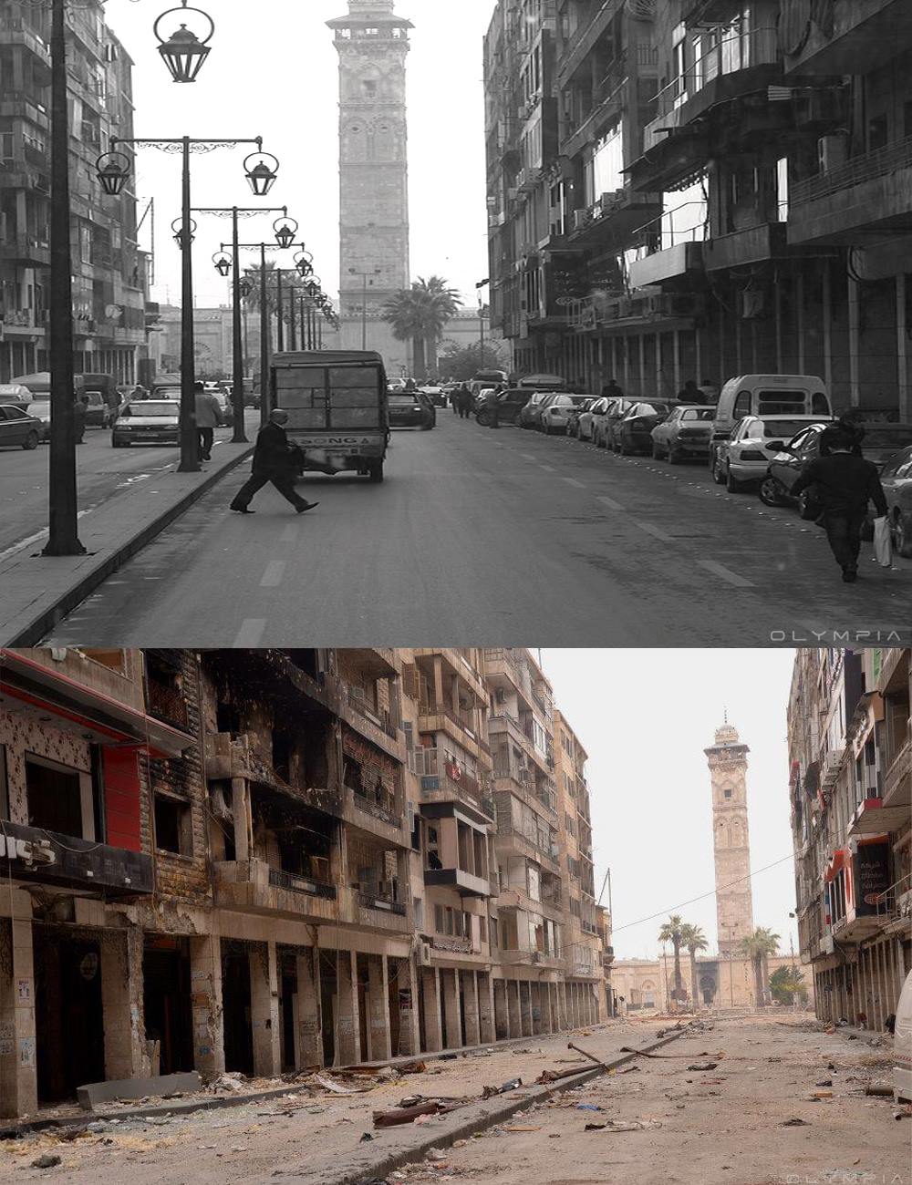 after sabotage and destruction and looting and burning the monuments and historical places, old houses, mosques, churches and the historical old markets (Souks) which are classified as Sites of World Heritage by UNESCO since 1986.