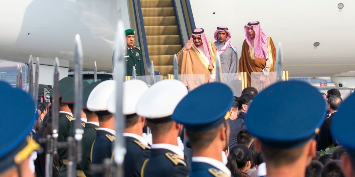 Saudi King Salman bin Abdulaziz Al Saud arrives at the airport for a state visit to China in Beijing, capital of China, March 15, 2017.Xinhua SIPA USA / PA Images