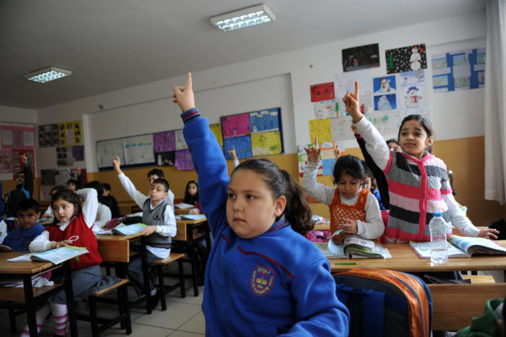 Turkish students attend a lesson at thei