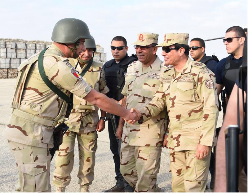 President of Egypt Al-Sisi in military uniform talking to police and military forces in the north of Sinai – © Image: alsisiofficial on Instagram. MPC Journal